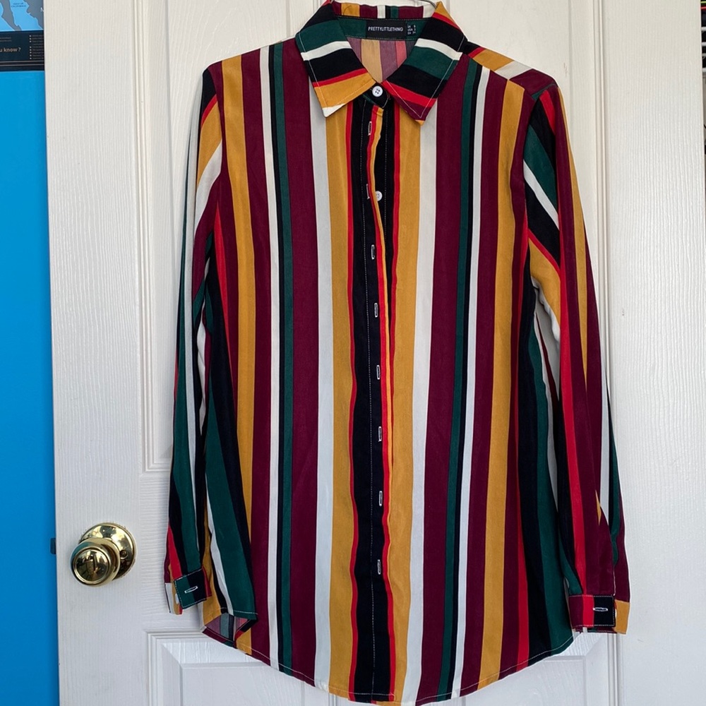 Multi Colored Button Down Striped Blouse - image 1